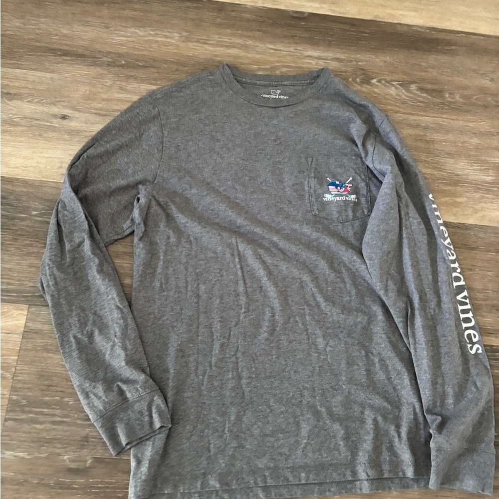 Vineyard Vines Gray Long Sleeve Tee with Hockey Logo